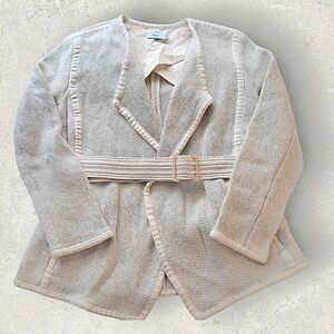 Vince Tweed Effect Wrap Jacket w/Belt, Cream/Beige Sz Medium